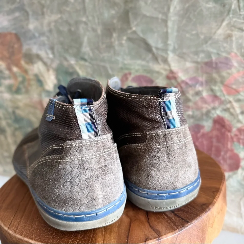 Floris van Bommel Leather & Suede Brown Reptile Embossed Lace Up Sneaker Boots